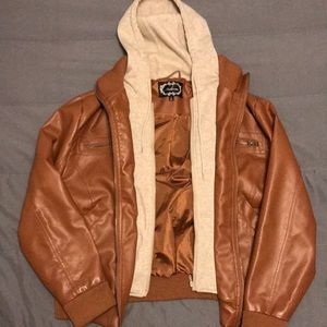 Faux leather jacket with hood